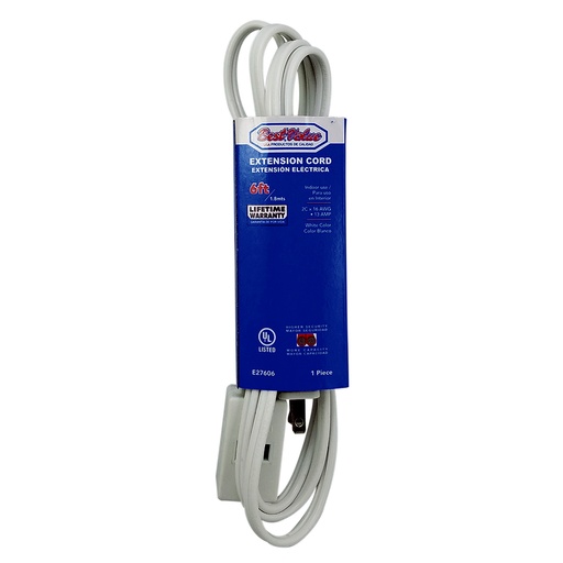 [BV E27606] 6ft WHITE INDOOR EXTENSION CORD UL