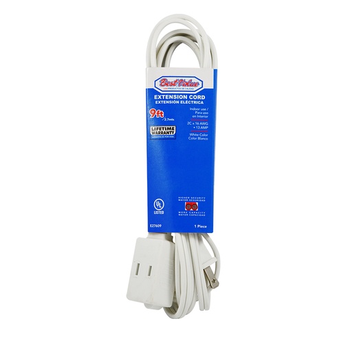 [BV E27609] 9ft WHITE INDOOR EXTENSION CORD UL