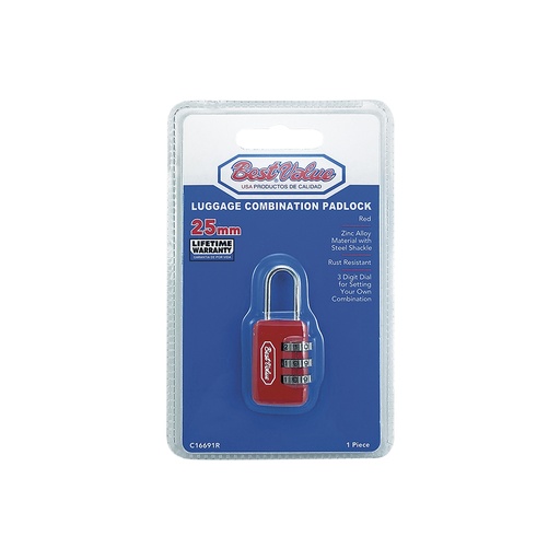[BV C16691R] LUGGAGE COMBINATION PADLOCK (RED)