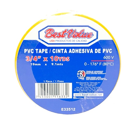 [BV E33512] 10yd YELLOW ELECTRICAL TAPE